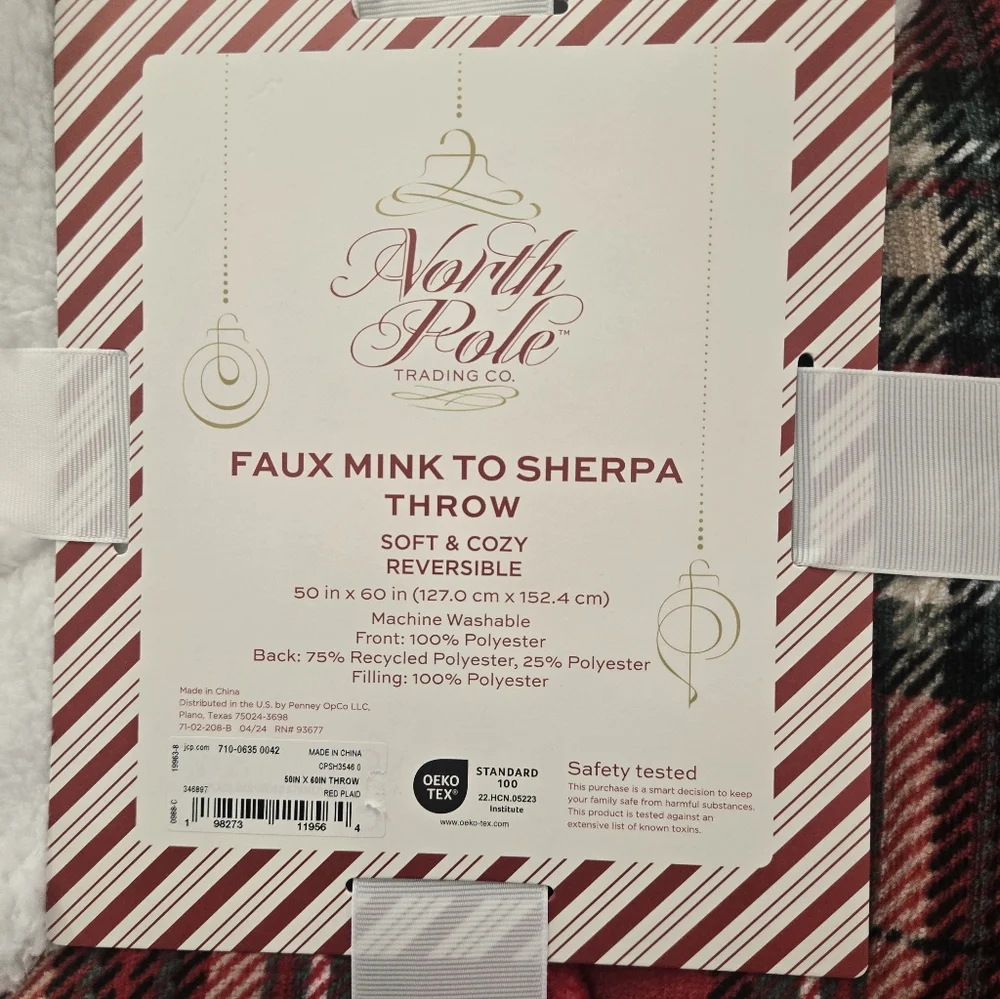 SHERAP Plaid Red and Black Holiday Throw Blanket REVERSIBLE NWT